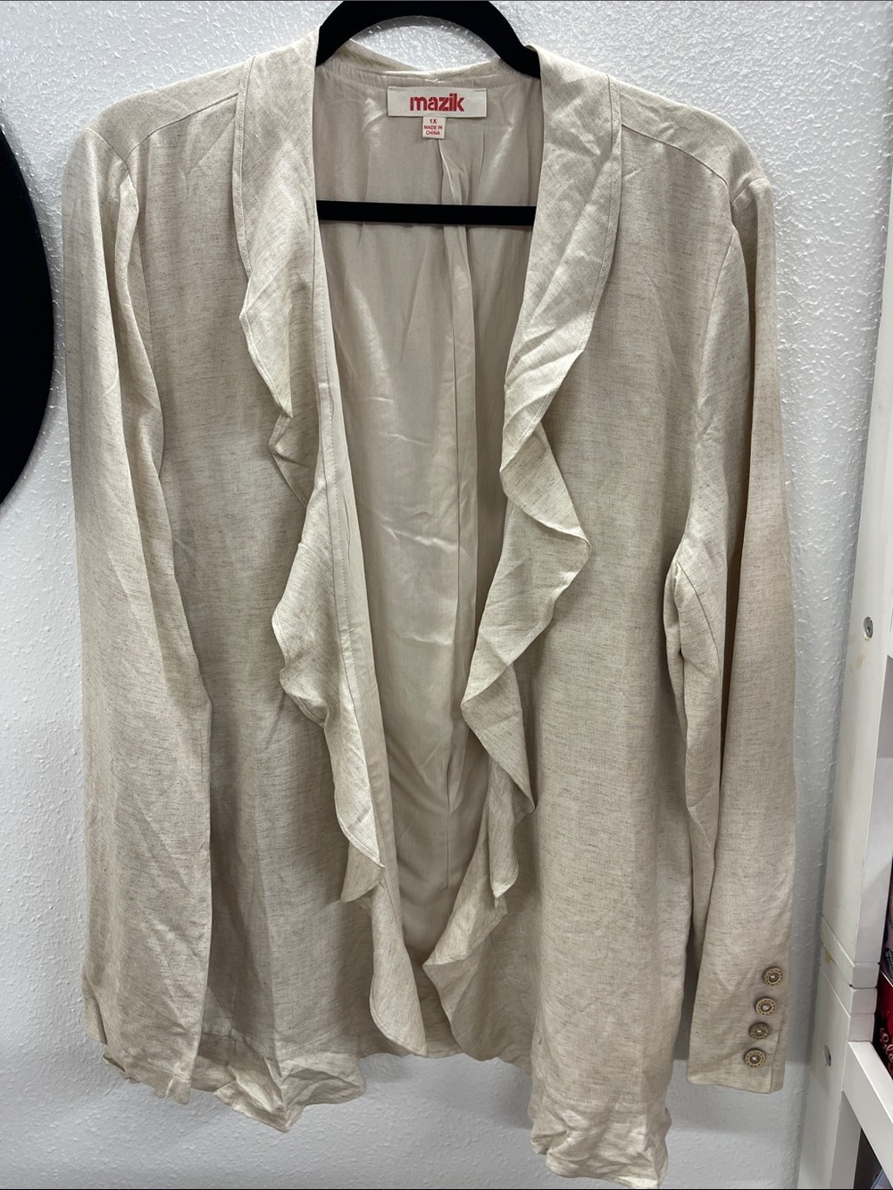 Mazik Cream Ruffle Open-Front Cardigan - Picture 2 of 9
